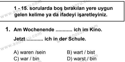 Almanca 5 Dersi 2013 - 2014 Yılı 3. Dönem Sınavı 1. Soru