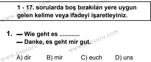 Almanca 8 Dersi 2012 - 2013 Yılı 1. Dönem Sınavı 1. Soru