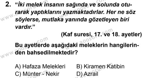 Din Kültürü ve Ahlak Bilgisi 7 Dersi 2013 - 2014 Yılı 3. Dönem Sınavı 2. Soru