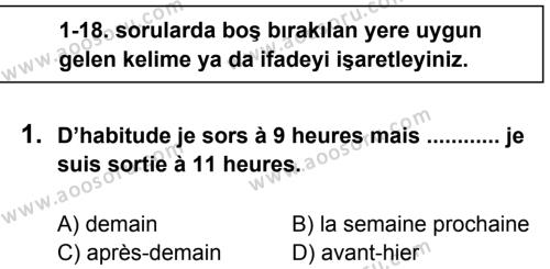 Fransızca 6 Dersi 2013 - 2014 Yılı 2. Dönem Sınavı 1. Soru