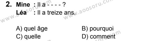 Fransızca 6 Dersi 2017 - 2018 Yılı 1. Dönem Sınavı 2. Soru